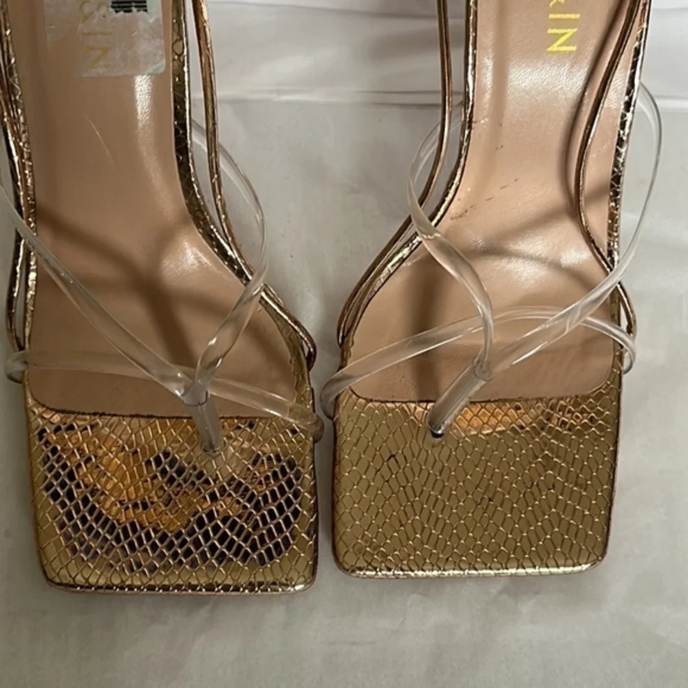 She&In Heels square rose gold with animal print size 7